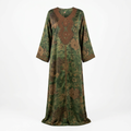 Olive floral ornate-neckline abaya ghost mannequin catalogue image