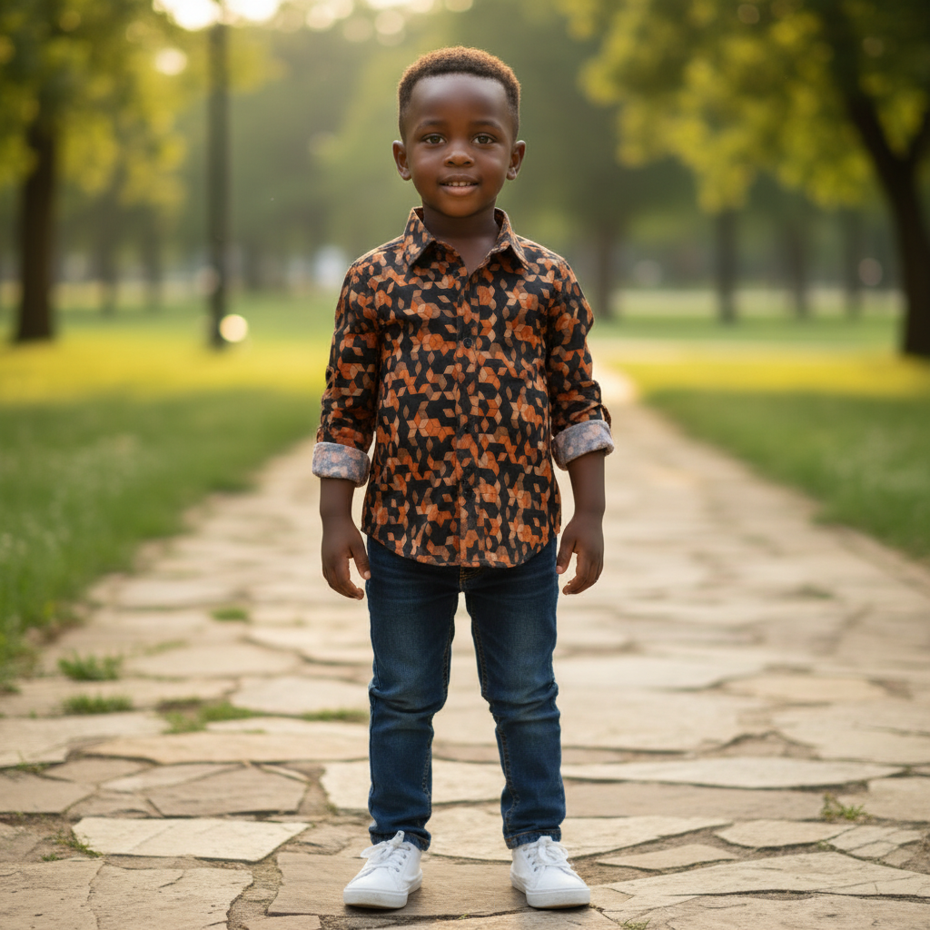 Boys Orange Hex Geometric Shirt - Front View