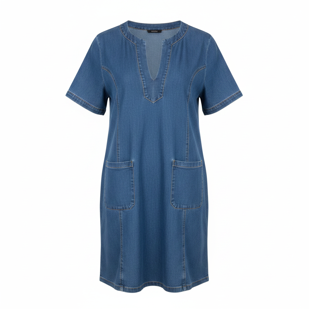Blue Denim Mini Dress - Ghost Mannequin Front
