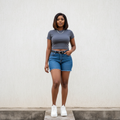 Women's Plain Fitted Crew-Neck Crop Tee - Nigerian Female Model