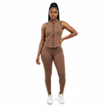 Mocha Brown Sleeveless Zip-Up Activewear Vest – Model Shot