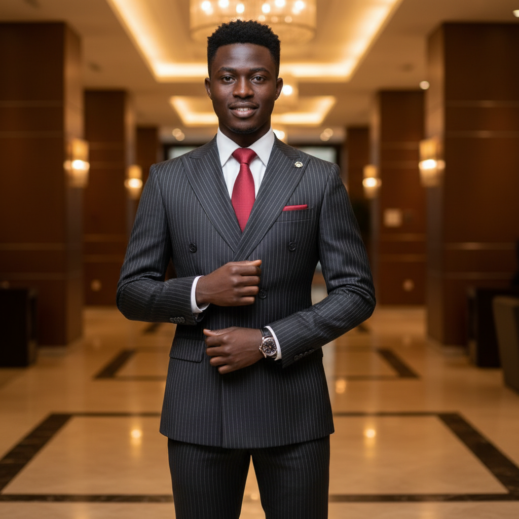 Charcoal Pinstripe Double-Breasted Suit â€“ Nigerian Model