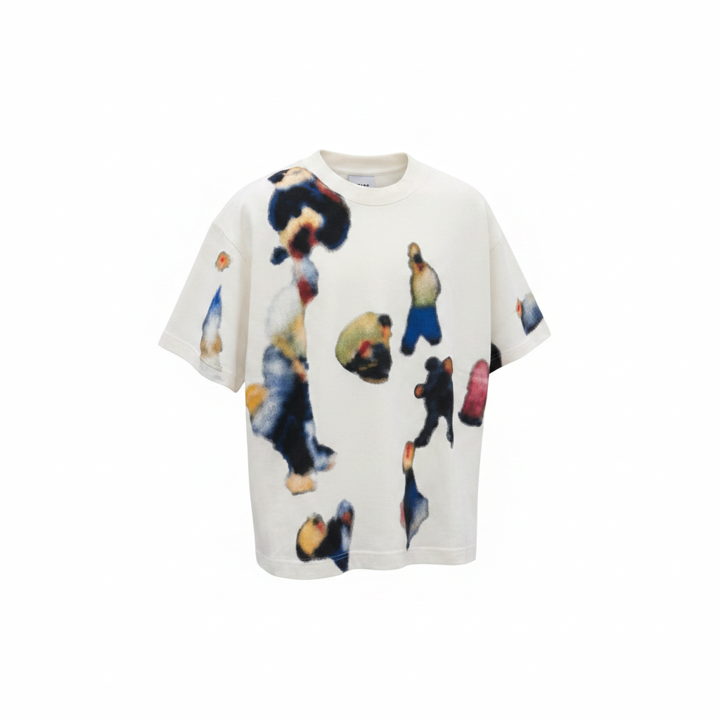 Men's white abstract art print shirt ghost mannequin front view