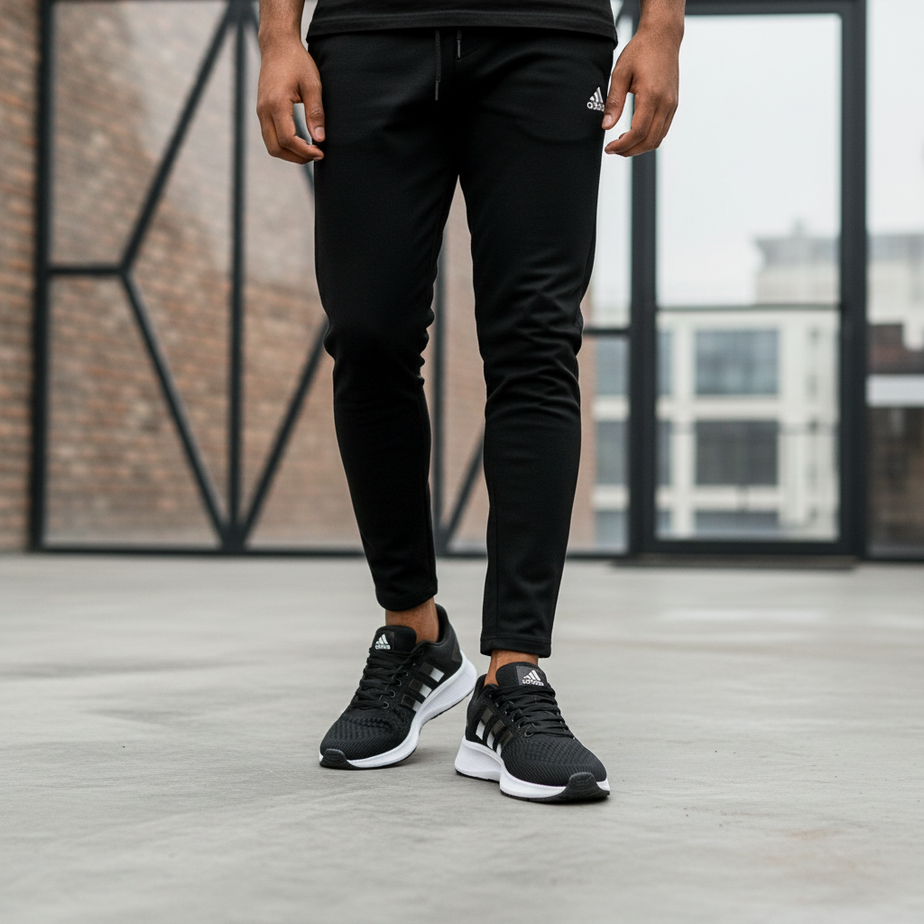 Adidas Black & White Running Sneaker - Model Shot