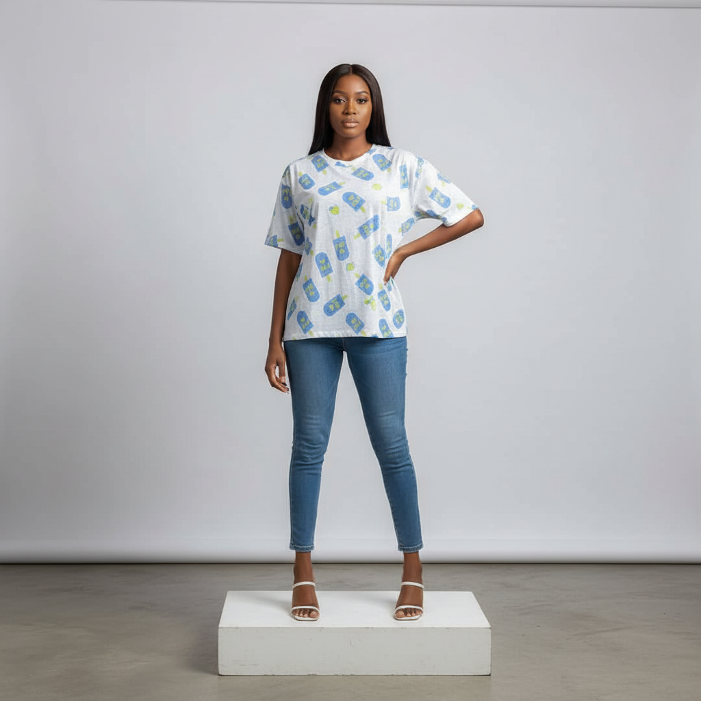 White Popsicle Print Short-Sleeved Shirt - Model Front