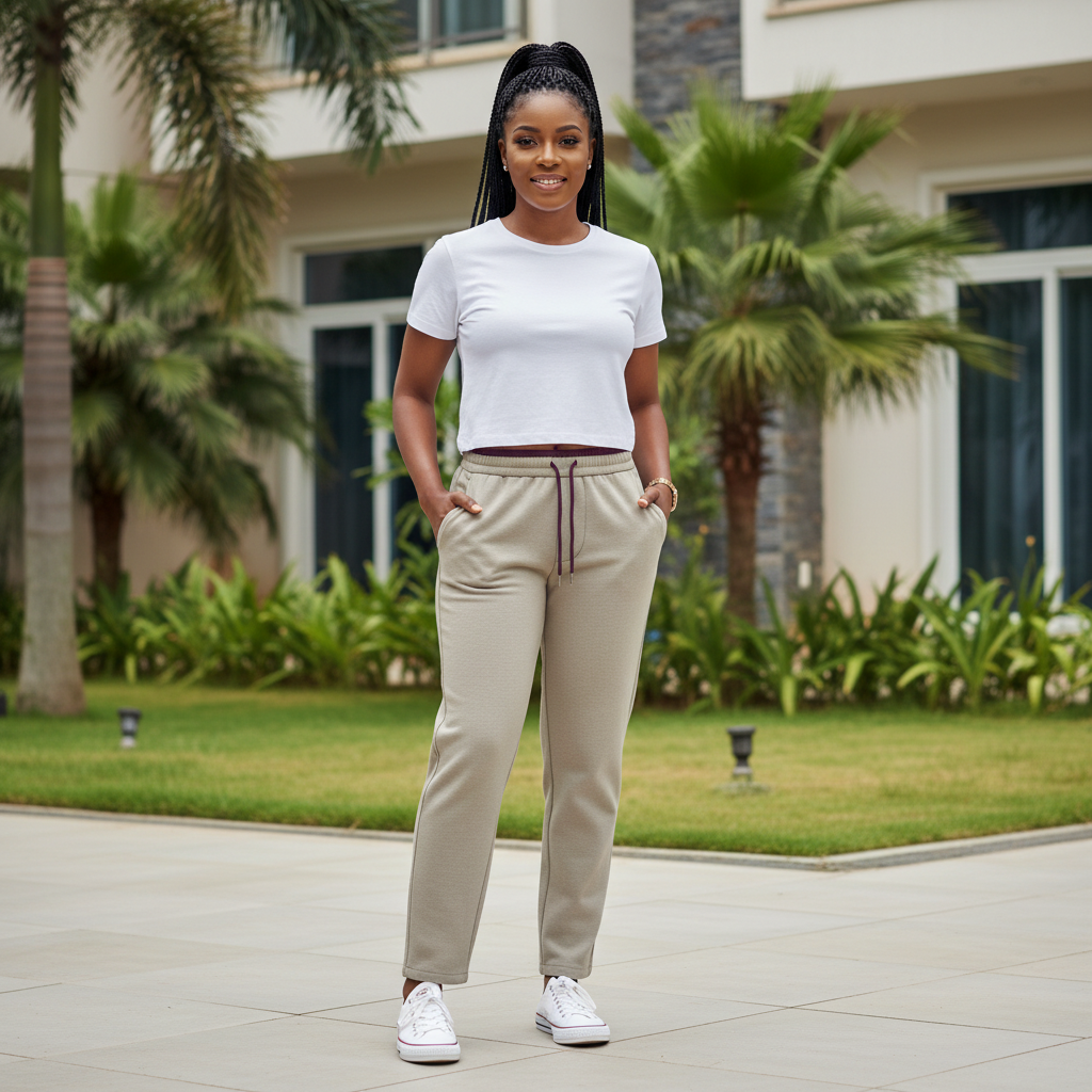 Female Nigerian Model - Khaki Jogger Pants Front