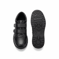 Kids black double velcro school shoe pair — ghost mannequin front and side view