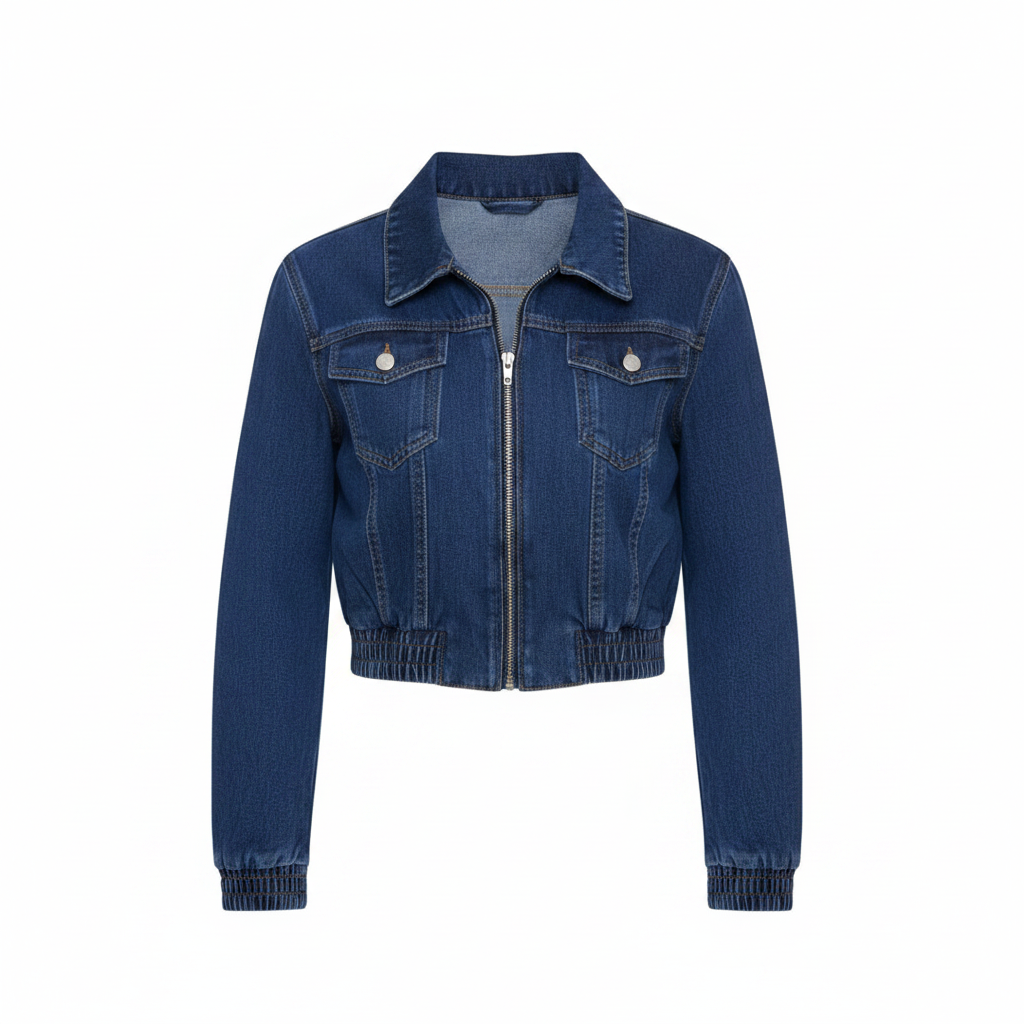 Ghost Mannequin Front – Dark Blue Cropped Denim Jacket
