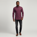 Nigerian adult male model wearing Burgundy Long Sleeve Shirt – Front View