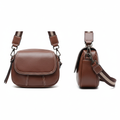 Ghost mannequin style leather handbag catalog shot, front and side view