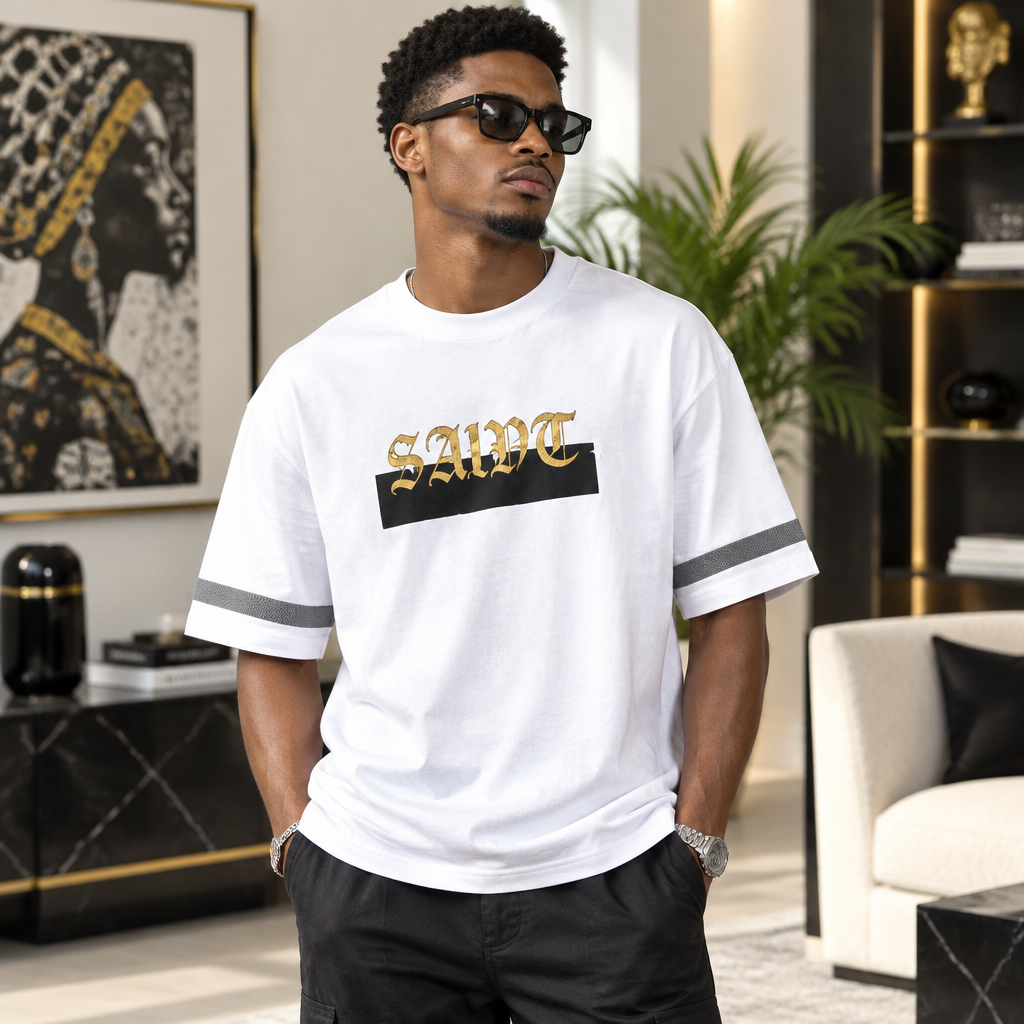 Saint Gothic Graphic Oversized Tee – Model Shot