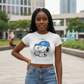 Young Nigerian female model wearing Snoopy Star fitted crop tee