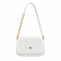 White textured flap shoulder bag with gold-tone chain strap detail