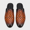 Men's orange woven-textured backless mules with heel, front view