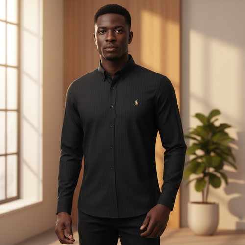 Nigerian model wearing Ralph Polo Solid Black Shirt