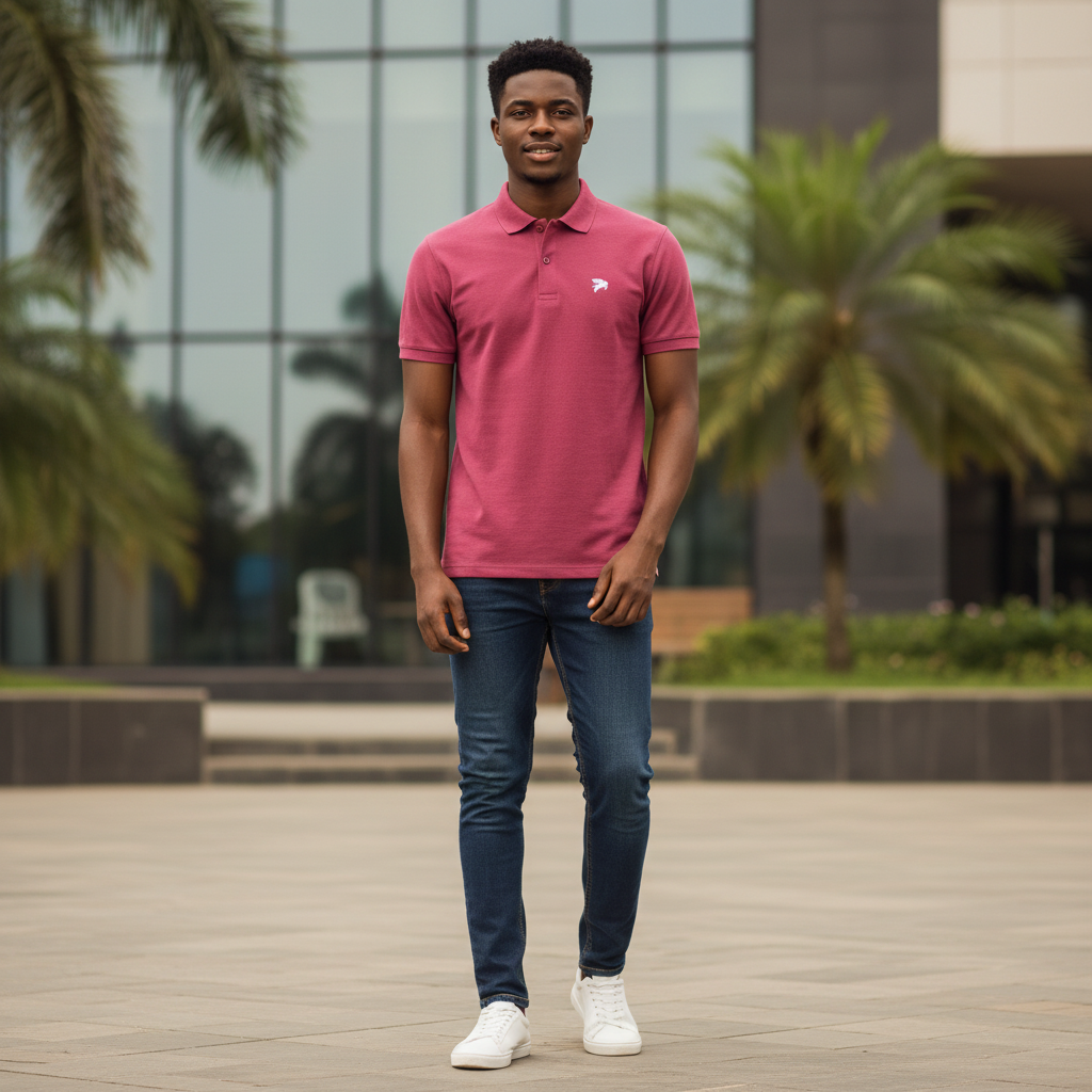 Raspberry Red Eagle Logo Polo - Model Shot