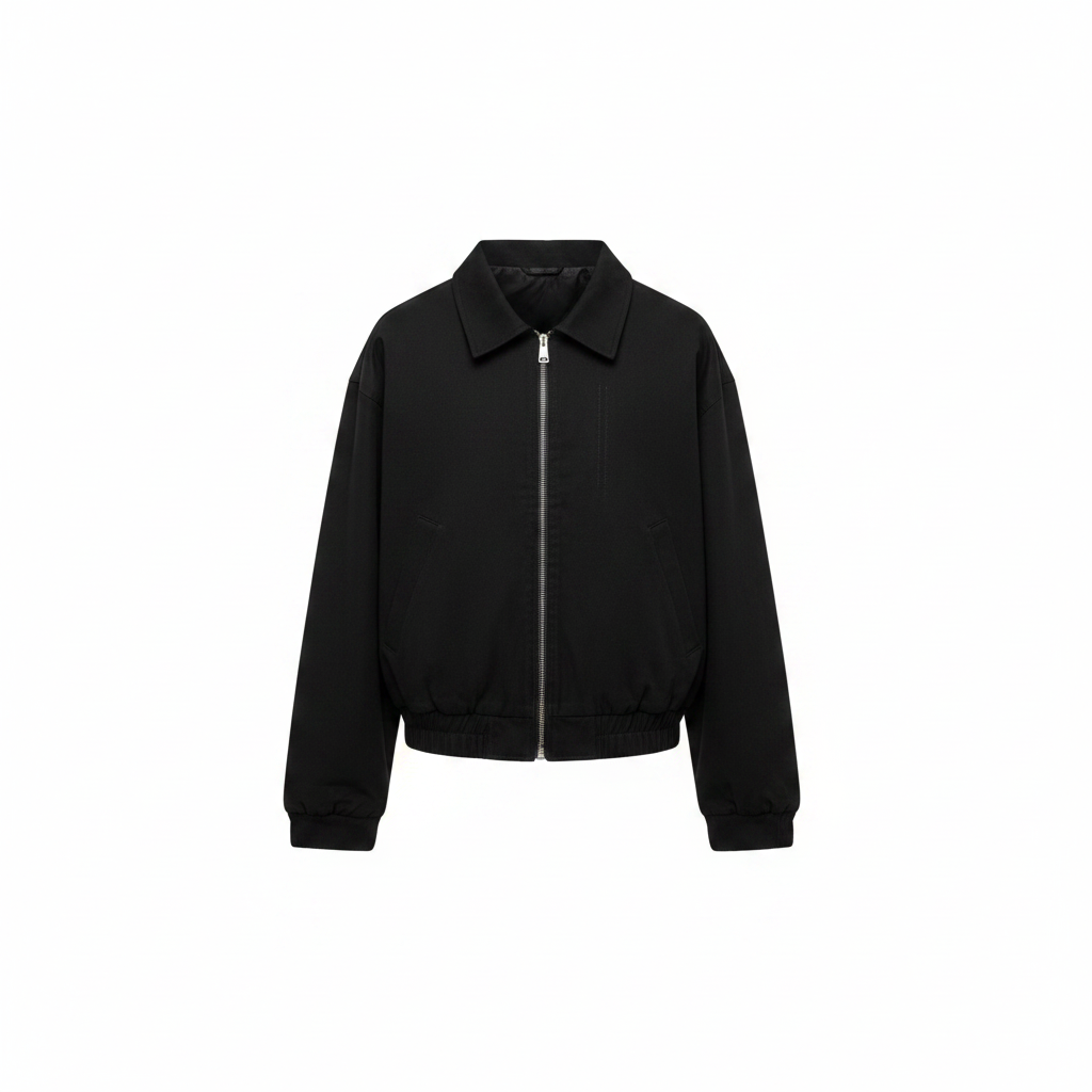 Men's black cropped zip-up bomber jacket – ghost mannequin front view