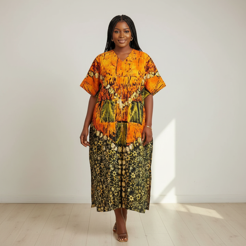 Batik Adire Kaftan Dress – Model Shot