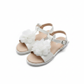 Girls white 3D flower appliqué ankle strap flat sandal ghost mannequin pair view