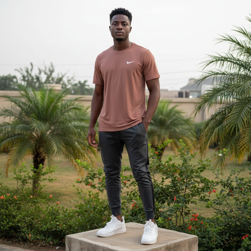 Men's Dusty Rose Short-Sleeve Athletic Performance T-Shirt – Nigerian Male Model