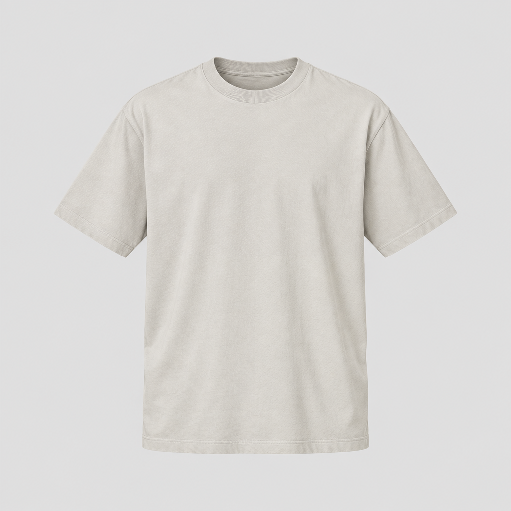 Light beige crew-neck T-shirt ghost mannequin front view