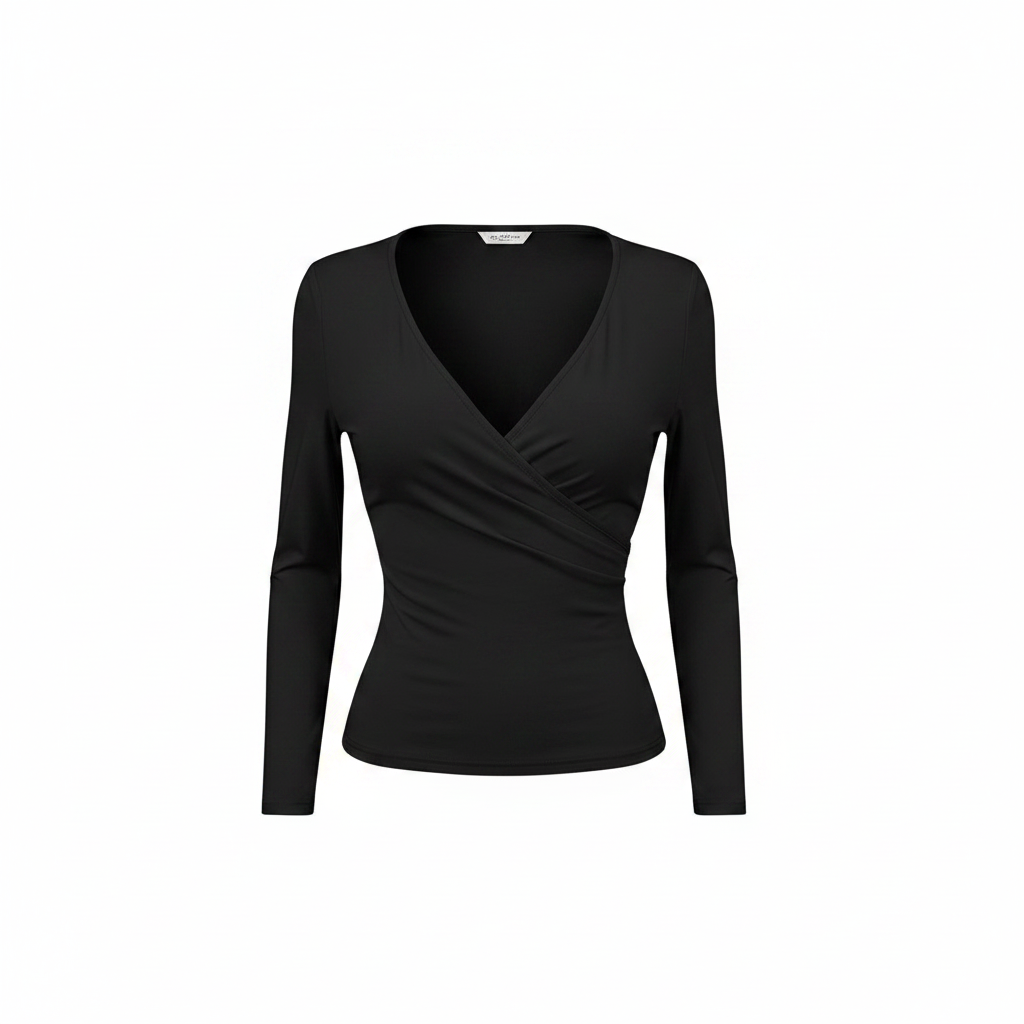 Women's Wrap V-Neck Long-Sleeve Fitted Top - Ghost Mannequin