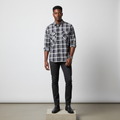 Grey Plaid Tartan Long-Sleeved Shirt - Model Front