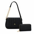 Black panelled shoulder bag and matching zip-around wallet