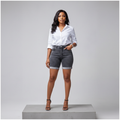 Charcoal Grey Acid Wash Bermuda Denim Shorts – Model Front