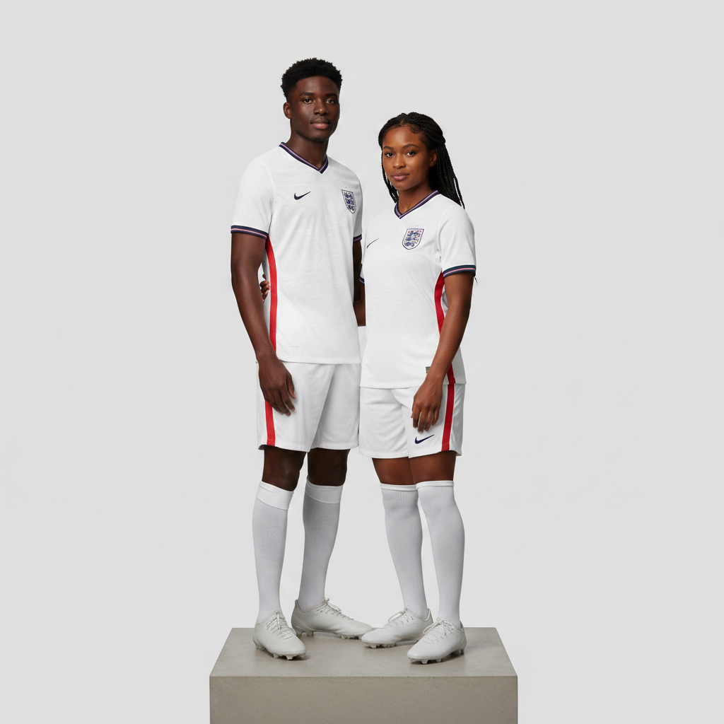 Nigerian male and female models wearing the Unisex White Home Football Jersey side by side