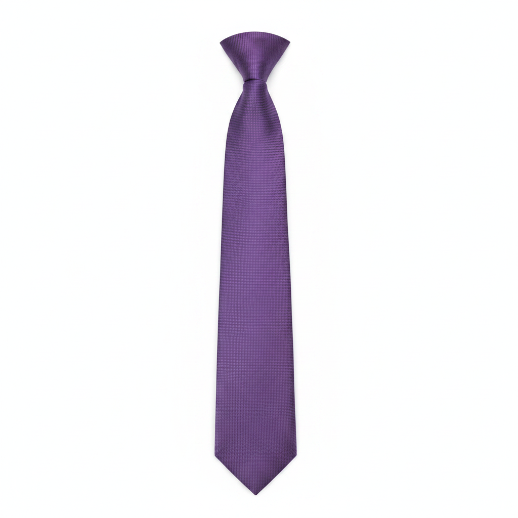 Men's solid purple woven necktie ghost mannequin white background