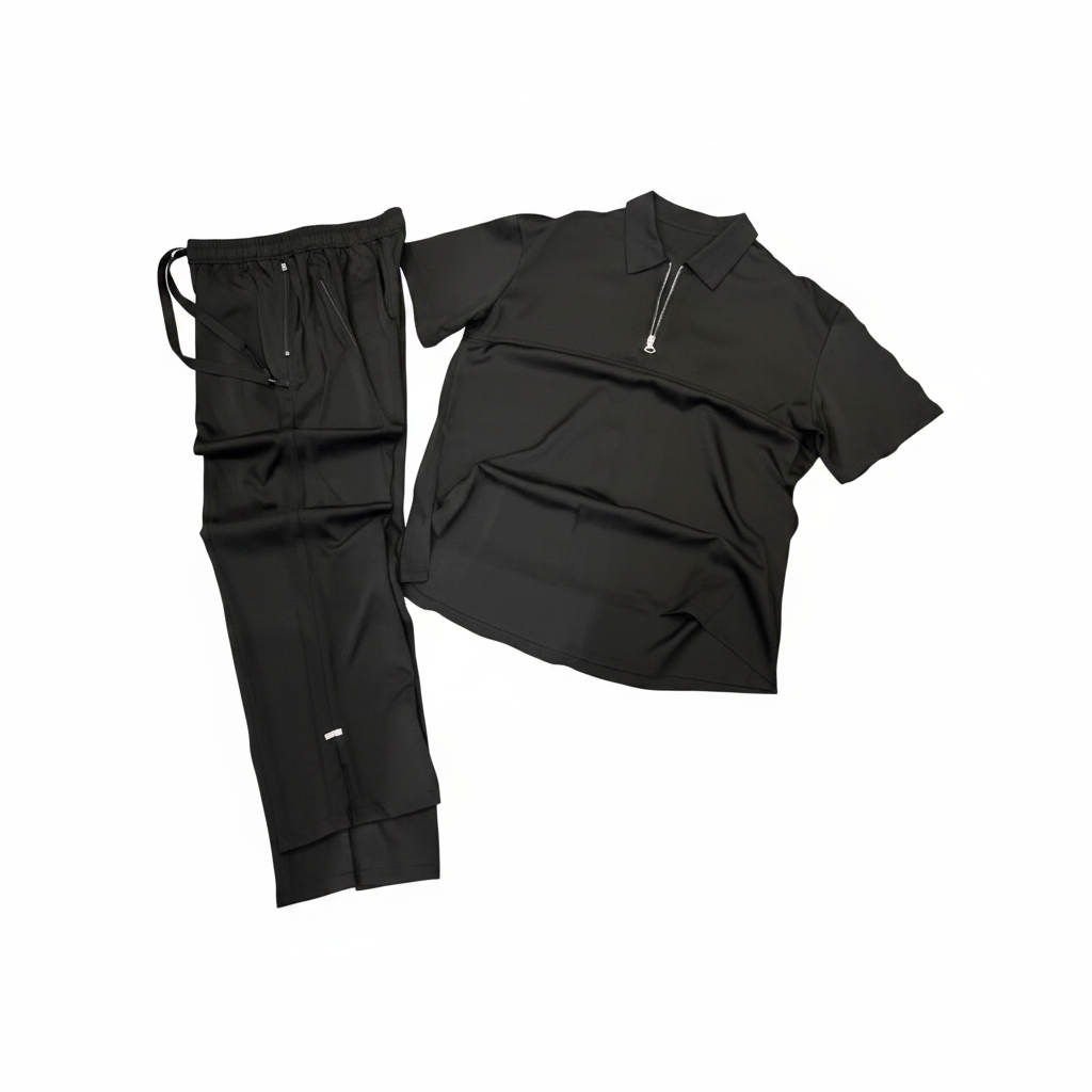 Black unisex utility co-ord set ghost mannequin view