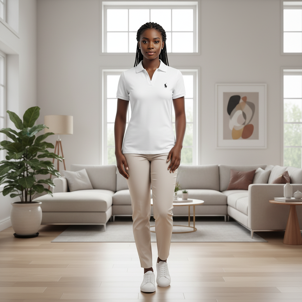 White Fitted Short-Sleeve Polo Shirt - Front Model