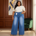 Medium Blue High-Waist Wide-Leg Palazzo Jeans - Model Shot