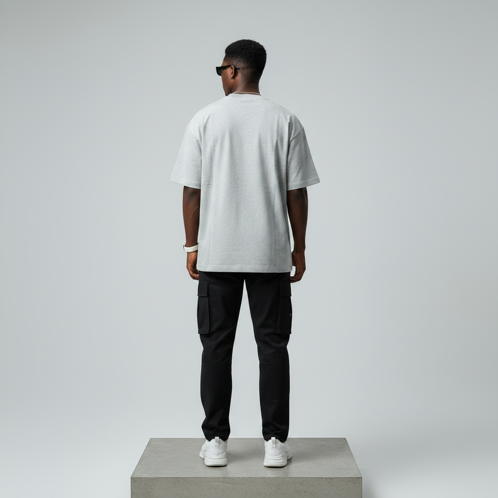 Grey Marl Cross Emblem Oversized Tee - Male Model Back