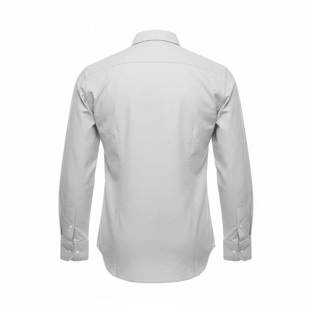 Light grey plain long-sleeved shirt ghost mannequin back view