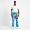 Adult Black model wearing bright blue graffiti-print drawstring joggers