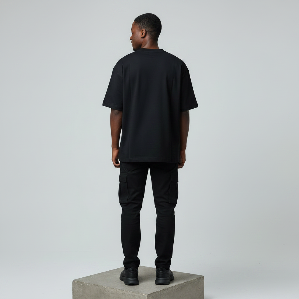 Black Snake Sequin Embellished Oversized Tee - Male Model Back