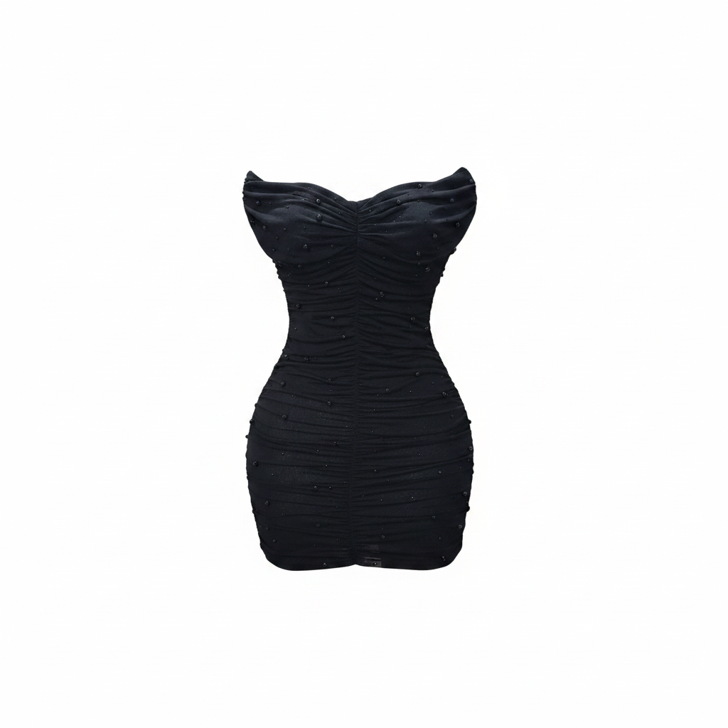 Black Rhinestone Ruched Mini Dress – Ghost Mannequin