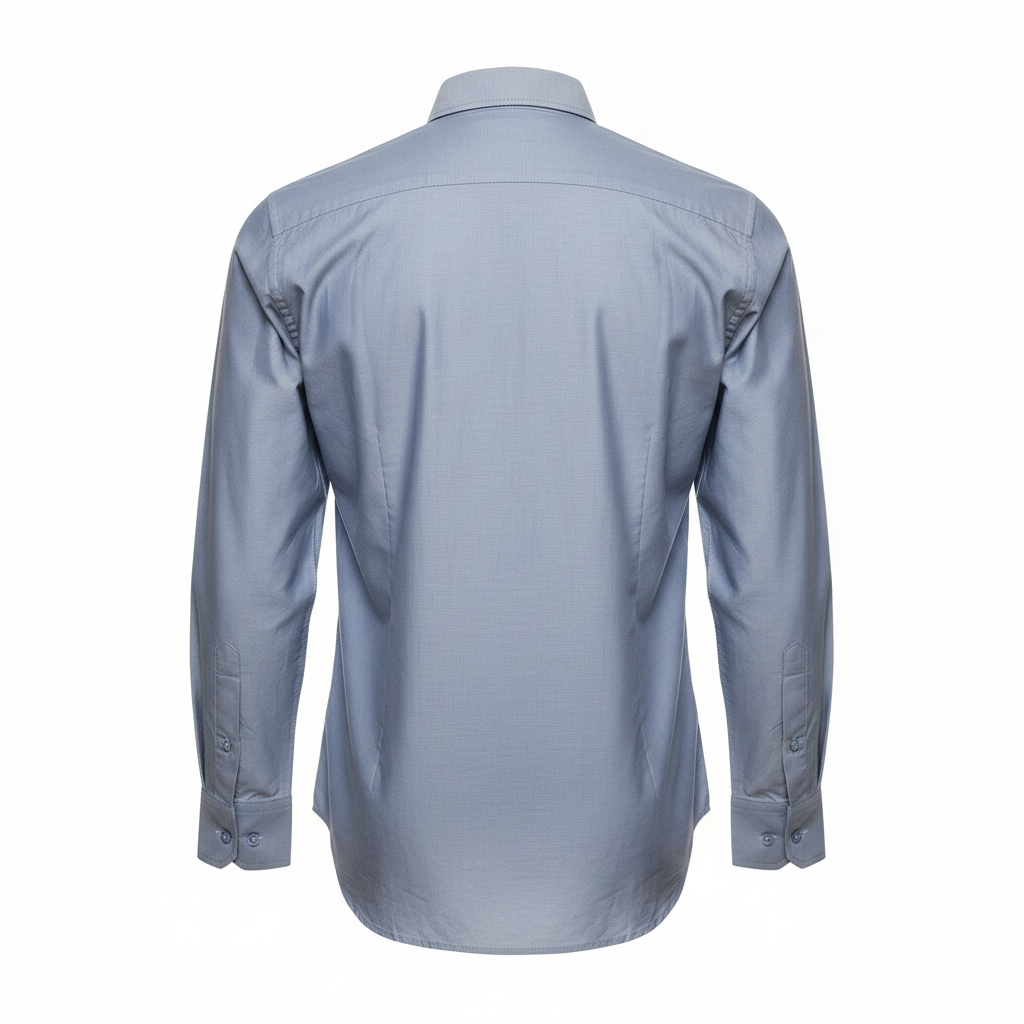 Steel blue plain long-sleeved shirt ghost mannequin back view