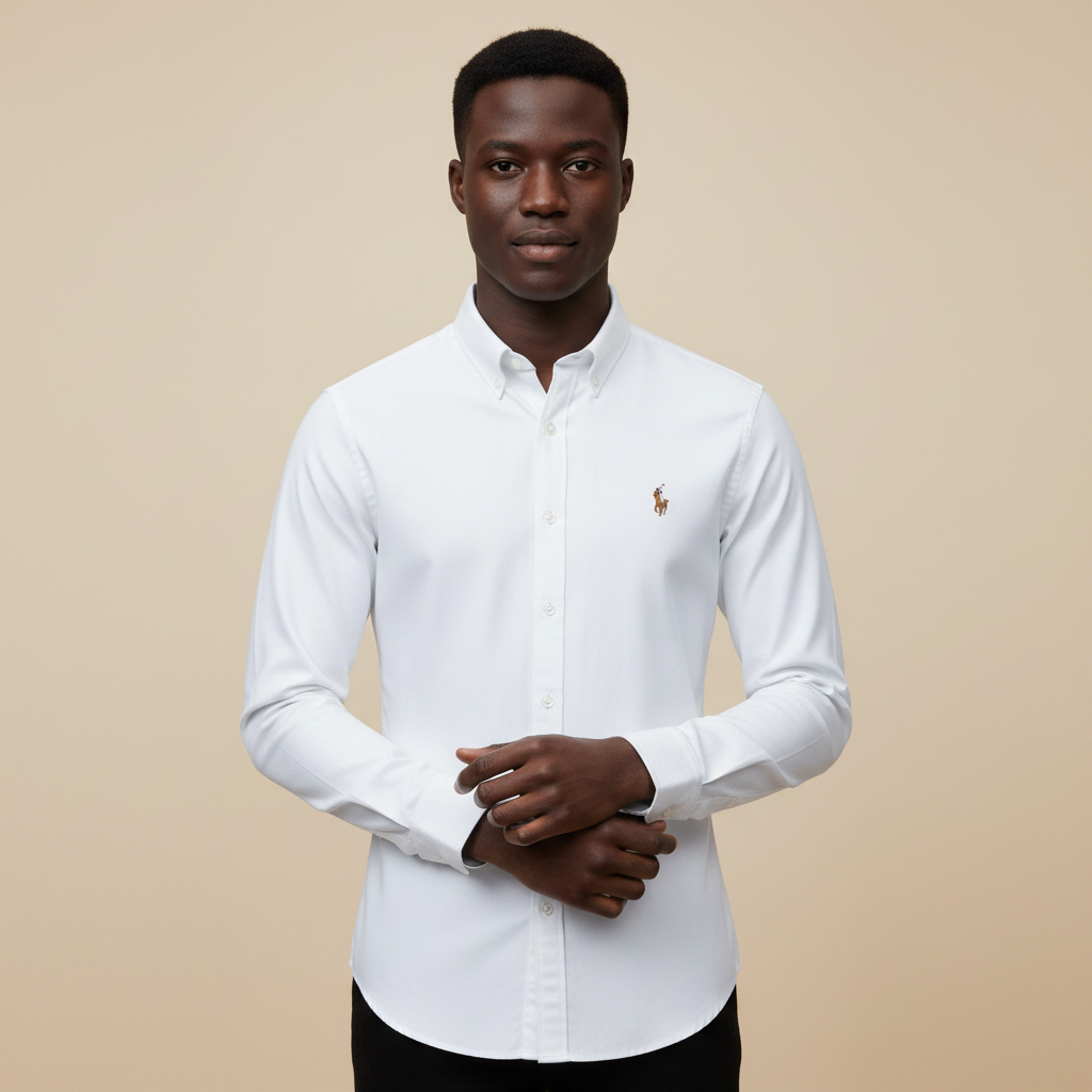 White Long Sleeve Shirt - Front Model View