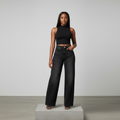 Black Washed Wide-Leg Straight Jeans - Model Front