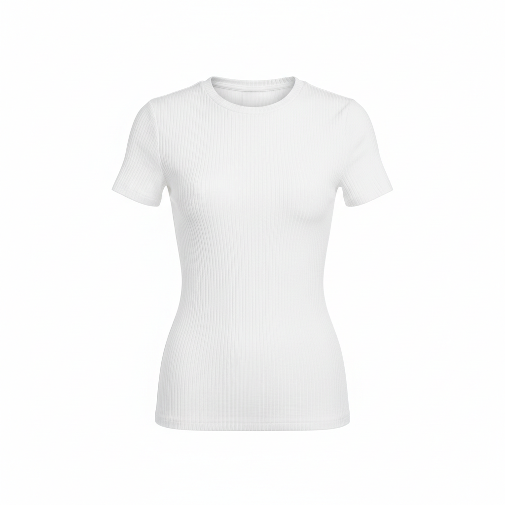 Women's Ribbed Short-Sleeve Bodycon Top - Ghost Mannequin Front View