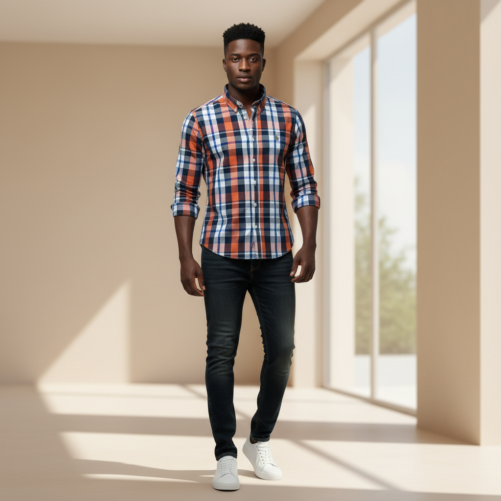 Nigerian model wearing Ralph Polo Multicolour Plaid Shirt