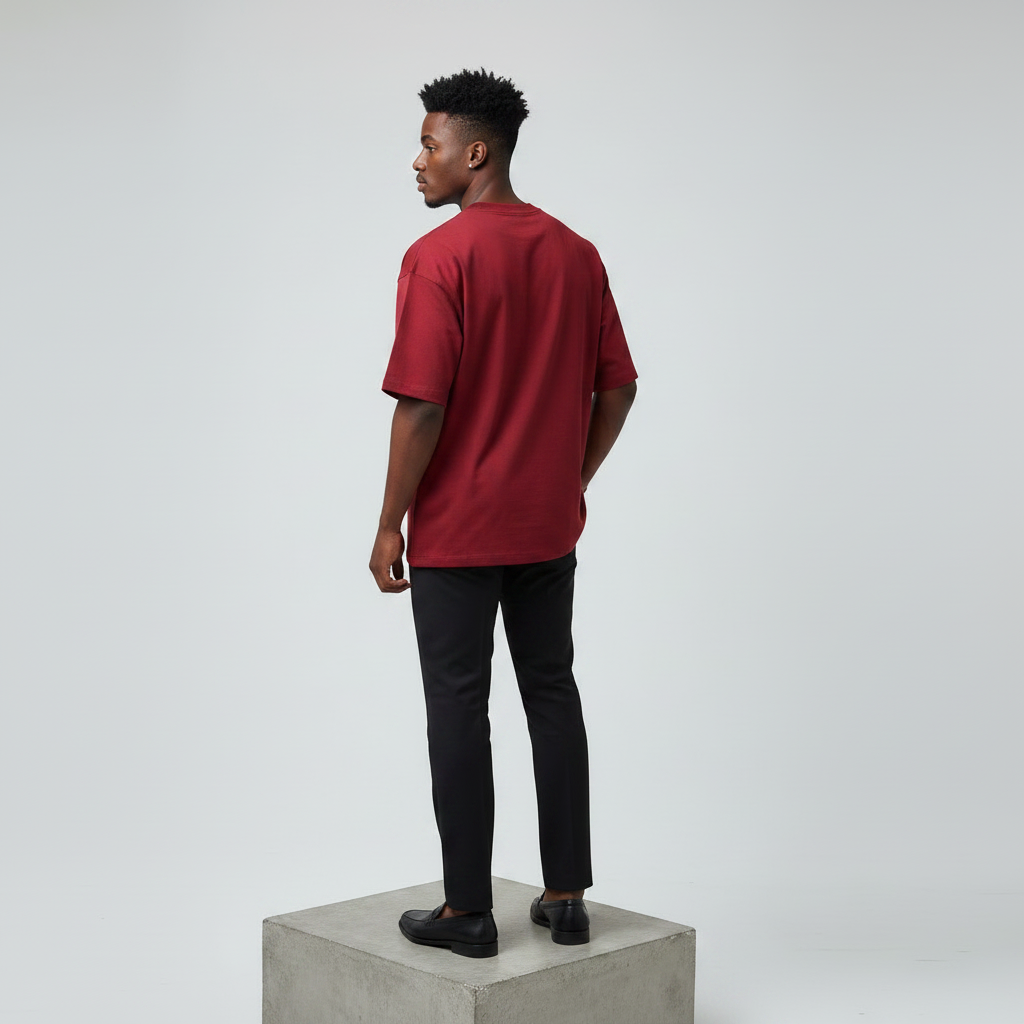 Red Seventeen Graphic Oversized Tee - Male Model Back