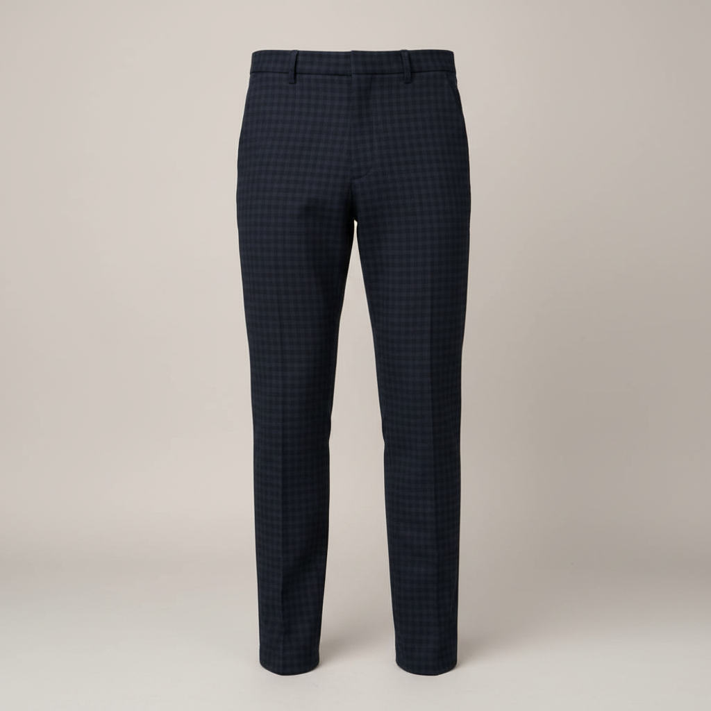 Chukmore Navy Micro-Check Slim Formal Trousers - Ghost Mannequin