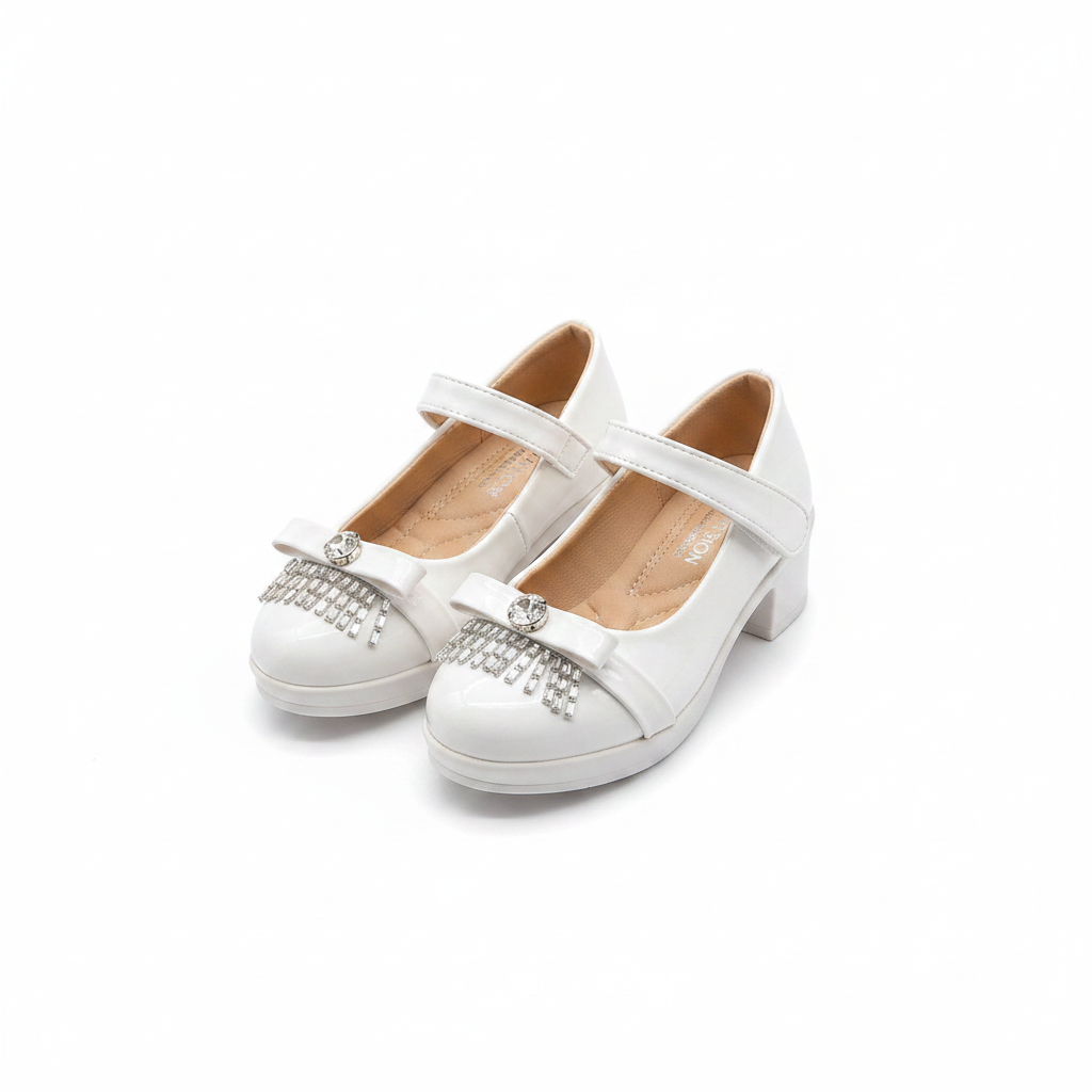 C5634 Girls Crystal Bow Mary Jane – White Ghost Mannequin