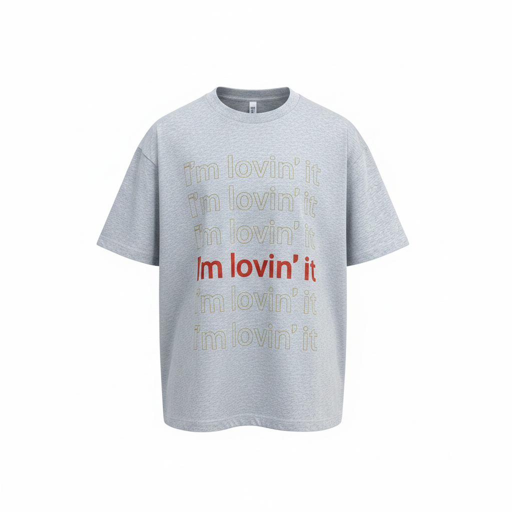 Men's I'm Lovin' It Oversized Grey Graphic Tee - Ghost Mannequin Front View