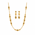 Polished gold bead necklace and drop earring set