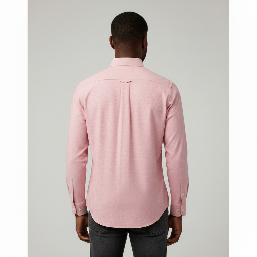 Nigerian adult male model wearing Pink Long Sleeve Shirt – Back View